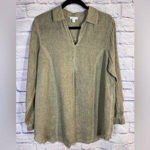 J.Jill Love Linen 100% Linen Olive Green Popover Tunic Top Women’s Size M